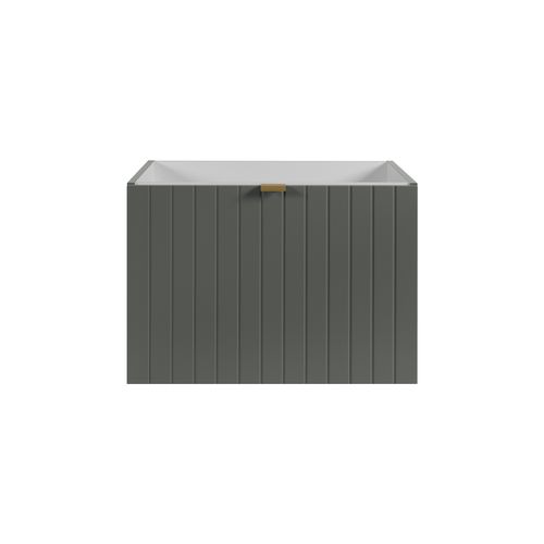 Meuble Vasque Suspendu Harmo 60 Cm Avec Vasque Encastrée En Résine Façade Rainuré Vert