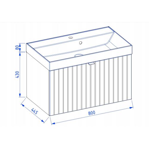 Meuble Vasque Suspendu Harmo 80 Cm Avec Vasque Encastrée En Résine Façade Rainuré Vert