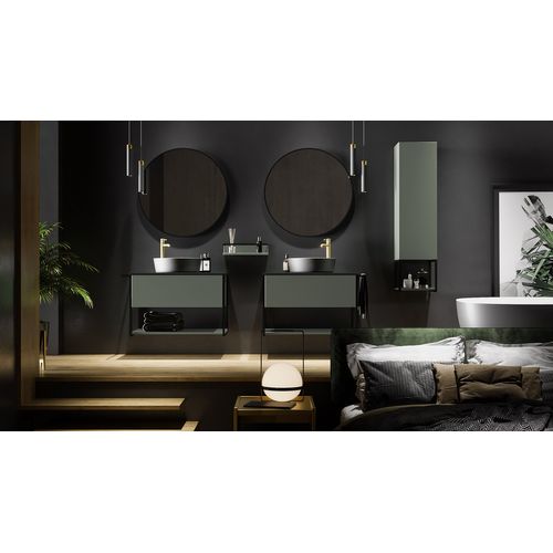 Meuble Colonne De Salle De Bain Suspendu Lov Vert Et Noir 33 X 130 Cm