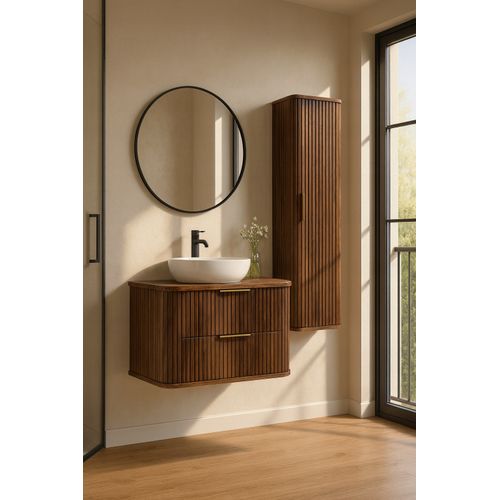 Meuble Sous-vasque Suspendu Glamour 80 Cm – 2 Tiroirs, Finition Noyer Foncé, Design Moderne