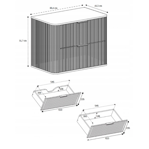 Meuble Sous-vasque Suspendu Glamour 80 Cm – 2 Tiroirs, Finition Noyer Foncé, Design Moderne