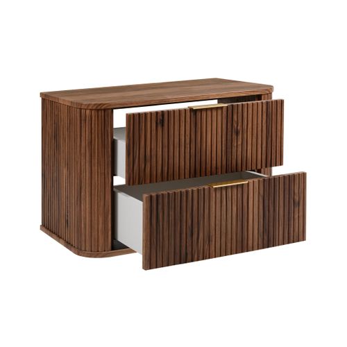 Meuble Sous-vasque Suspendu Glamour 80 Cm – 2 Tiroirs, Finition Noyer Foncé, Design Moderne