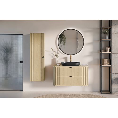 Meuble Sous Vasque Suspendu Avec Plan Ovalia - 2 Tiroirs Chêne 80 Cm