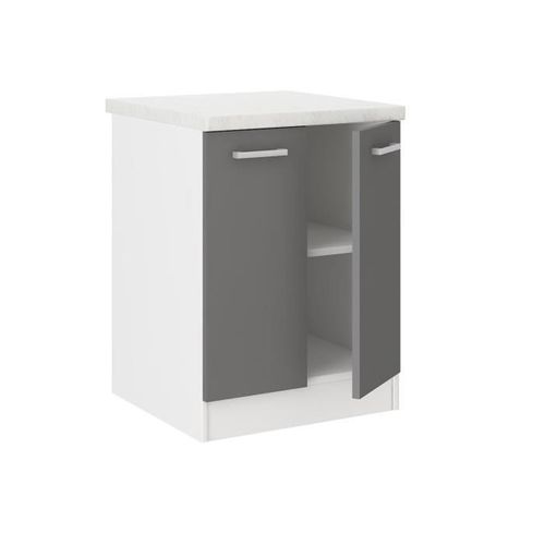 Meuble Bas De Cuisine L 60 Cm Avec Plan De Travail Inclus - Gris