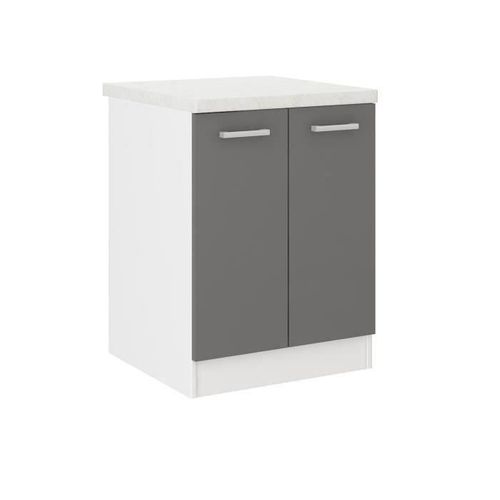 Meuble Bas De Cuisine L 60 Cm Avec Plan De Travail Inclus - Gris