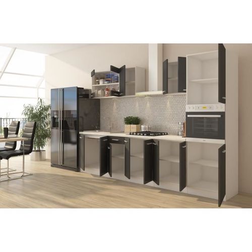 Ultra Cuisine Complete Avec Colonne Four Et Plan De Travail Inclus - L300 Cm - 9 Éléments - Gris Mat