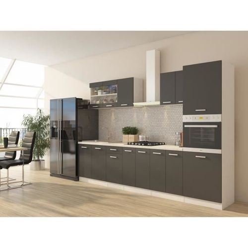 Ultra Cuisine Complete Avec Colonne Four Et Plan De Travail Inclus - L300 Cm - 9 Éléments - Gris Mat
