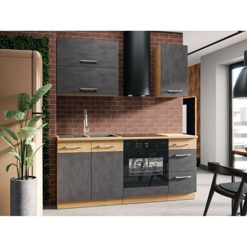 Meuble Haut D'angle Rock Mélaminé Décor Chêne Lancelot Et Gris - 1 Porte L58 X H72 Cm