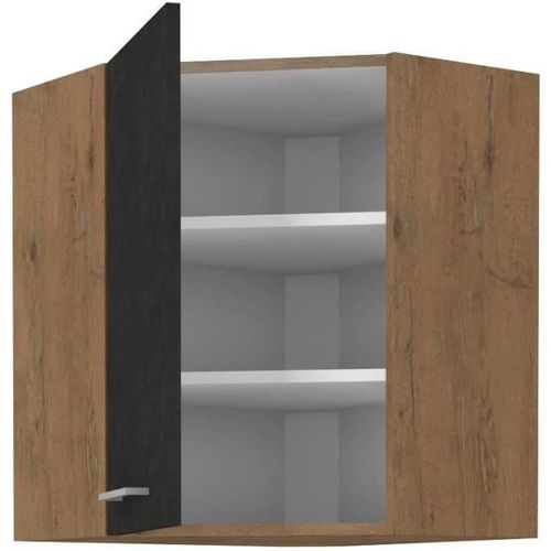 Meuble Haut D'angle Rock Mélaminé Décor Chêne Lancelot Et Gris - 1 Porte L58 X H72 Cm