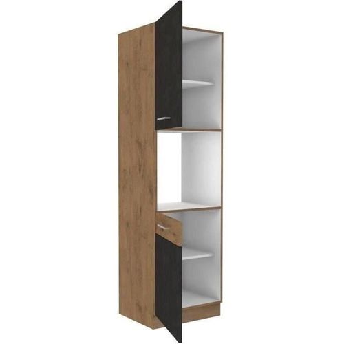 Colonne Four Cuisine Rock Mélaminé Et Gris Matera 2 Portes + 4 Étagères L60 X H210 Cm