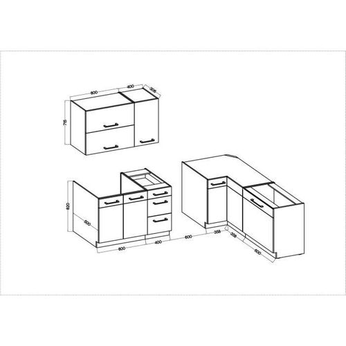 Cuisine Complete D'angle - Mélaminé Chene Lancelot Et Gris Matera - 270x150 Cm