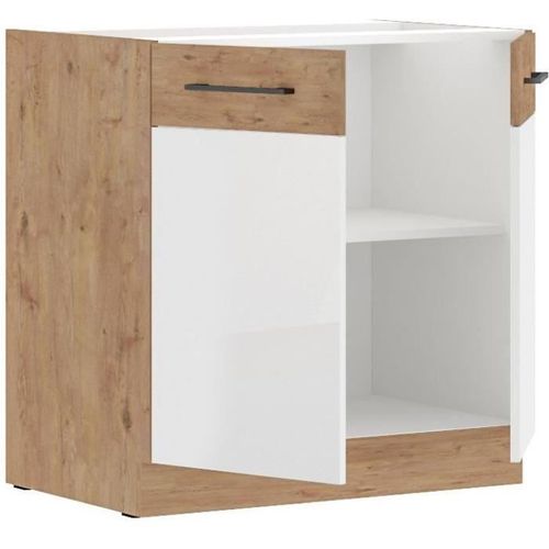 Rock - Meuble Bas - Mélaminé Décor Chêne Lancelot Et Blanc - 80 Cm - 2 Portes Battantes
