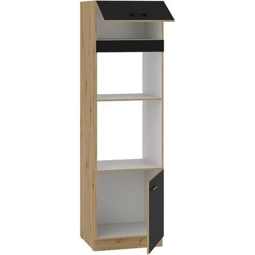 Colonne Four Micro-ondes - Modena - 60 Cm - 2 Portes - Chêne Artisan Et Noir Mat - Cuisinier