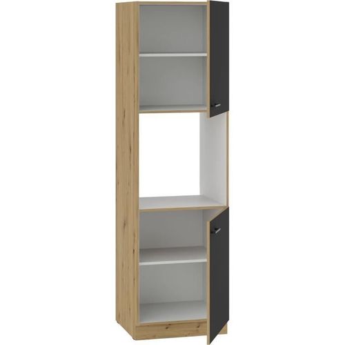 Colonne Four - Modena - 60 Cm - 2 Portes - Chêne Artisan Et Noir Mat - Cuisinier