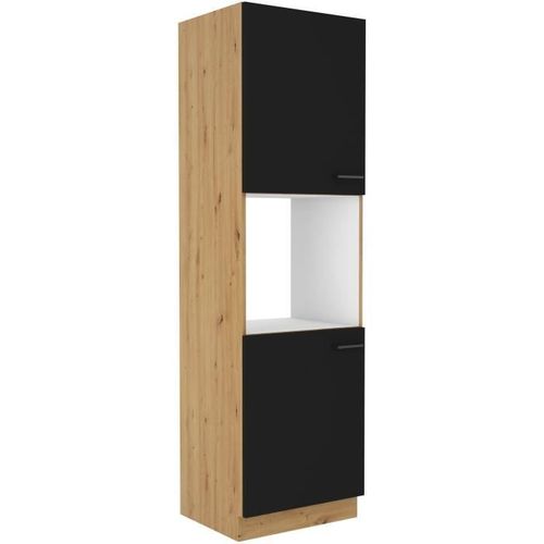 Colonne Four - Modena - 60 Cm - 2 Portes - Chêne Artisan Et Noir Mat - Cuisinier