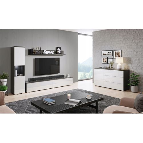 Meuble Mural 3 Pièces: Colonne + TV 180 Cm, Matera / Blanc Brillant