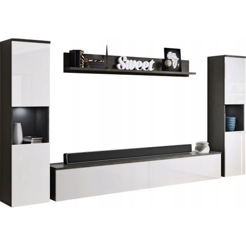 Mur TV 4 Pièces: 2 Colonnes + TV 180 Cm, Matera / Blanc Brillant