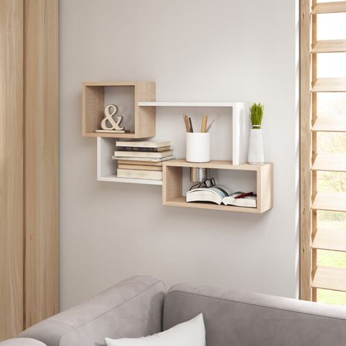 Étagère Murale 3 Rectangles, Chêne Sonoma / Blanc Mat