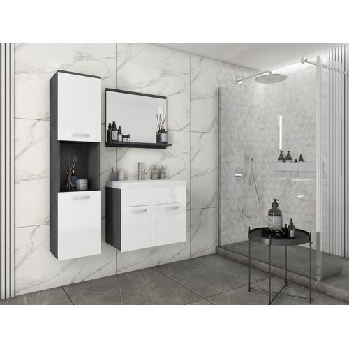 Salle De Bain Suspendue Lavabo Miroir + Colonne Matera / Blanc Brillant