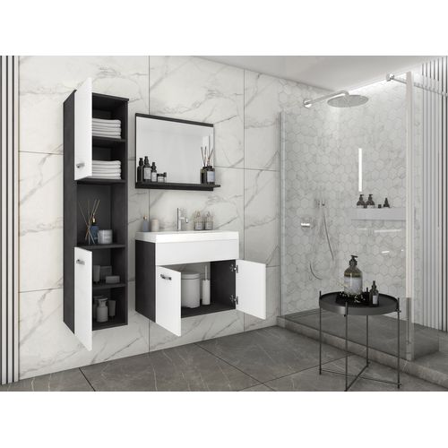 Salle De Bain Suspendue Lavabo Miroir + Colonne Matera / Blanc Brillant