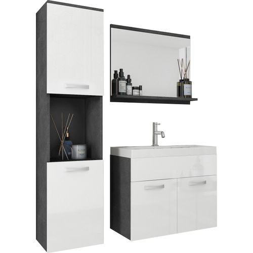 Salle De Bain Suspendue Lavabo Miroir + Colonne Matera / Blanc Brillant