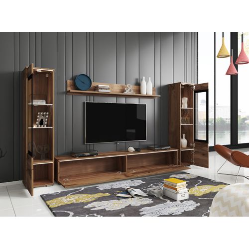 Ensemble Salon 4 Éléments: TV 180 + 2 Vitrines + Étagère, Chêne Wotan Mat