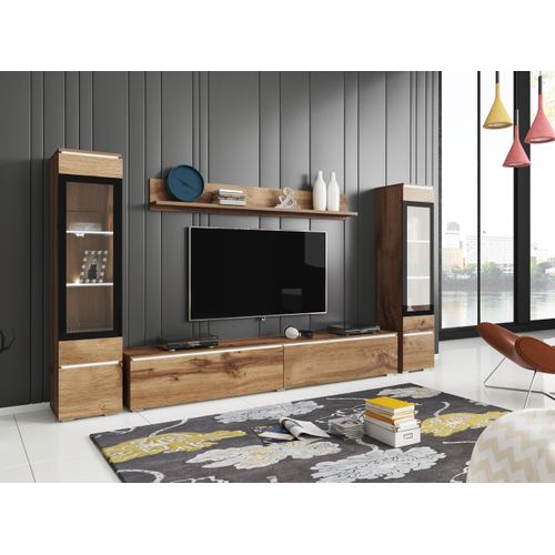 Ensemble Salon 4 Éléments: TV 180 + 2 Vitrines + Étagère, Chêne Wotan Mat