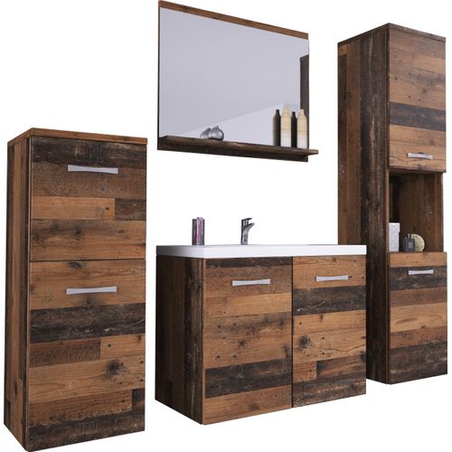 Salle De Bain Suspendue Lavabo Miroir + 2 Colonnes Old Style Mat