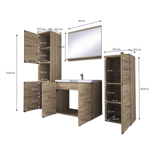 Salle De Bain Suspendue Lavabo Miroir + 2 Colonnes Graphite Noir Mat