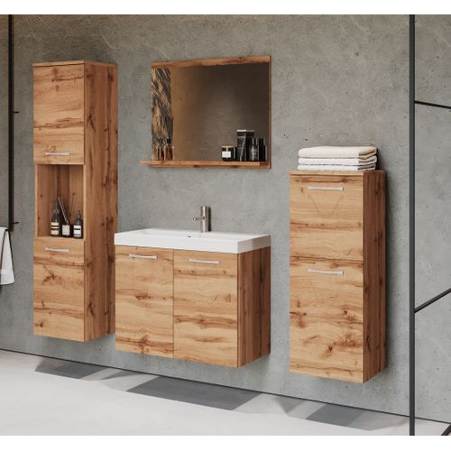 Salle De Bain Suspendue Lavabo Miroir + 2 Colonnes Wotan Mat