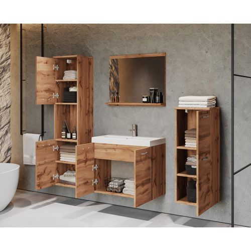 Salle De Bain Suspendue Lavabo Miroir + 2 Colonnes Wotan Mat