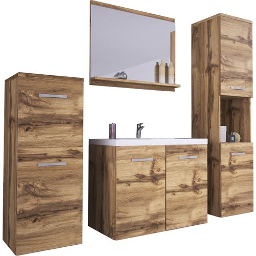 Salle De Bain Suspendue Lavabo Miroir + 2 Colonnes Wotan Mat