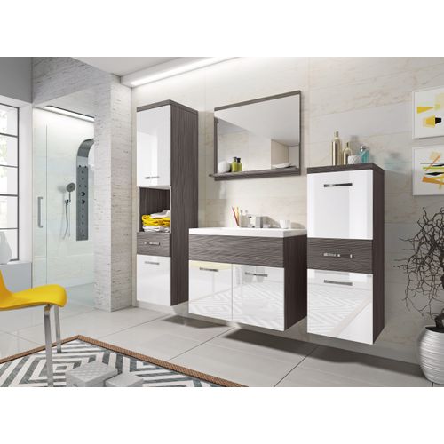 Meubles Salle De Bain Suspendus Lavabo Miroir Colonnes Bodega Mat / Blanc Brillant