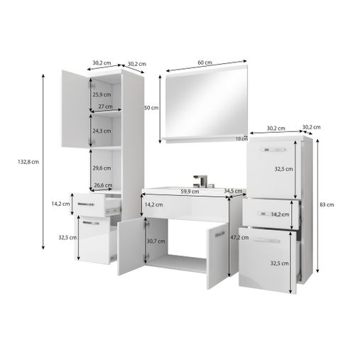 Meubles Salle De Bain Suspendus Lavabo Miroir Colonnes Bodega Mat / Blanc Brillant