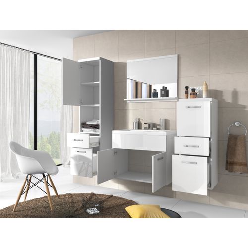 Meubles Salle De Bain Suspendus Lavabo Miroir Colonnes Chêne Wotan Mat / Blanc Brillant