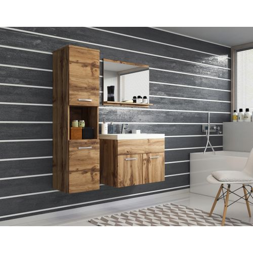 Salle De Bain Suspendue Lavabo Miroir + Colonnes Wotan Mat