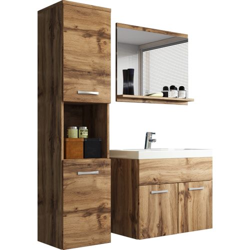 Salle De Bain Suspendue Lavabo Miroir + Colonnes Wotan Mat