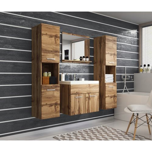 Salle De Bain Suspendue Lavabo Miroir + 2 Colonnes Wotan Mat