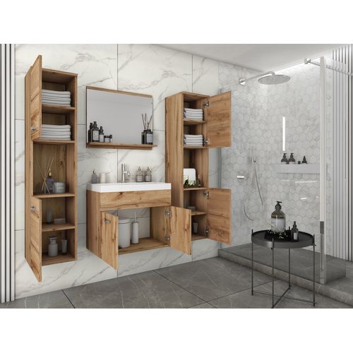 Salle De Bain Suspendue Lavabo Miroir + 2 Colonnes Wotan Mat