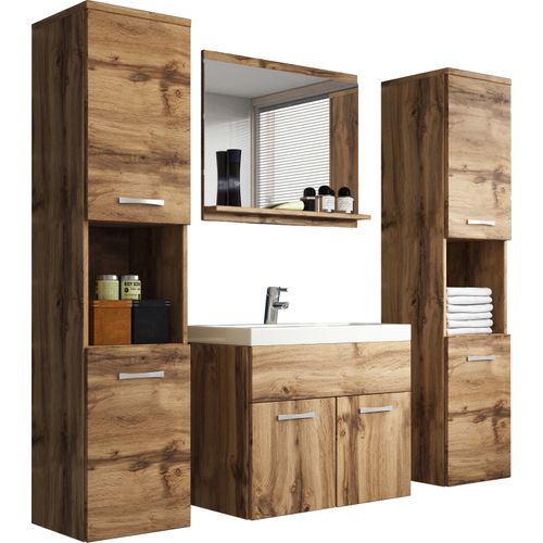 Salle De Bain Suspendue Lavabo Miroir + 2 Colonnes Wotan Mat