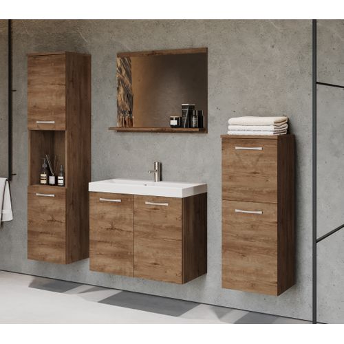 Salle De Bain Suspendue Lavabo Miroir + 2 Colonnes Lefkas Mat