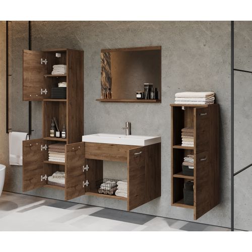 Salle De Bain Suspendue Lavabo Miroir + 2 Colonnes Lefkas Mat