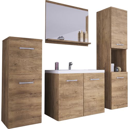 Salle De Bain Suspendue Lavabo Miroir + 2 Colonnes Lefkas Mat