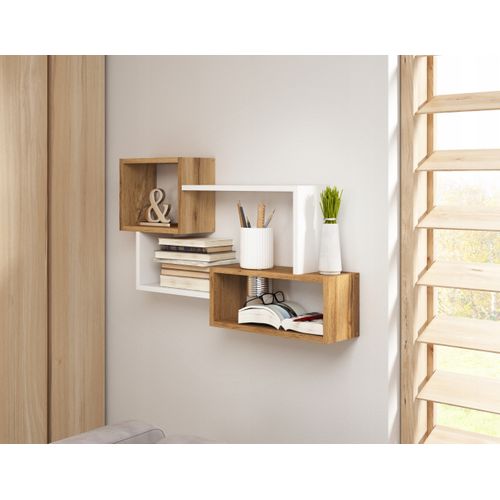 Étagère Murale 3 Rectangles, Chêne Wotan / Blanc Mat