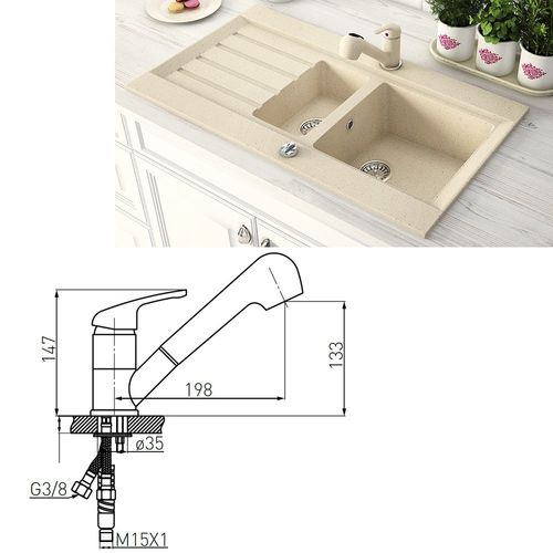 Robinet Mitigeur Avec Douchette Extractible Freya Beige Sable