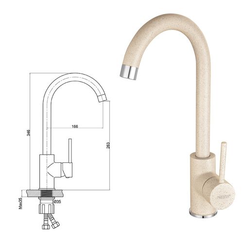 Robinet Mitigeur Évier Bec Rotatif Freya Beige Sable