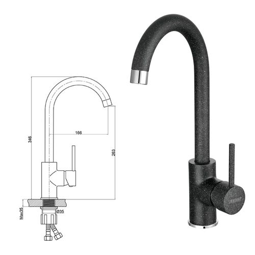 Robinet Mitigeur Évier Bec Rotatif Freya Noir Graphite