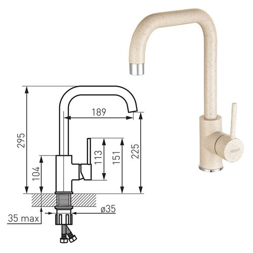 Robinet Mitigeur Évier Bec En L Rotatif Freya Beige Sable