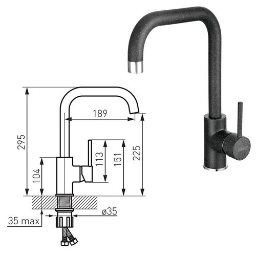 Robinet Mitigeur Évier Bec En L Rotatif Freya Noir Graphite