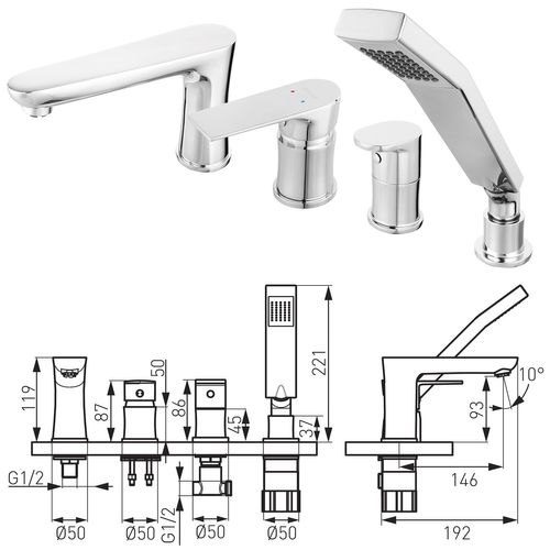 Mitigeur Bain / Douche Encastré 4 Trous Algeo Square Chromé